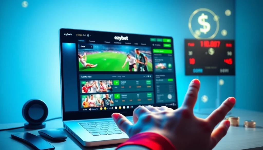 Ezybet's modern betting platform interface featuring live sports and dynamic betting options.