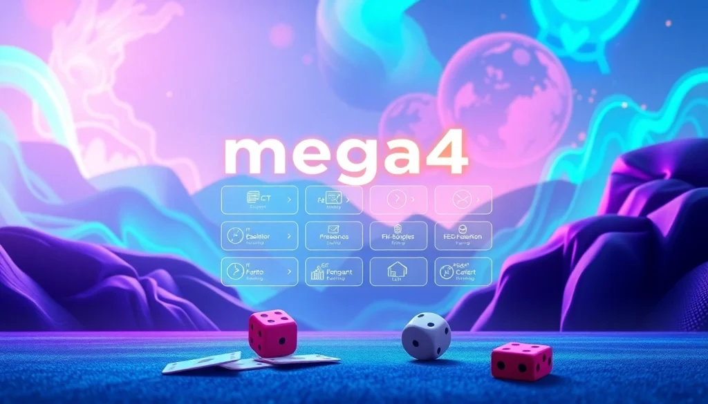 Experience megac4's engaging online gaming interface with vibrant neon elements.