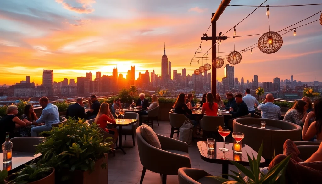 Enjoying cocktails at NoHu rooftop bar with stunning NYC skyline views.