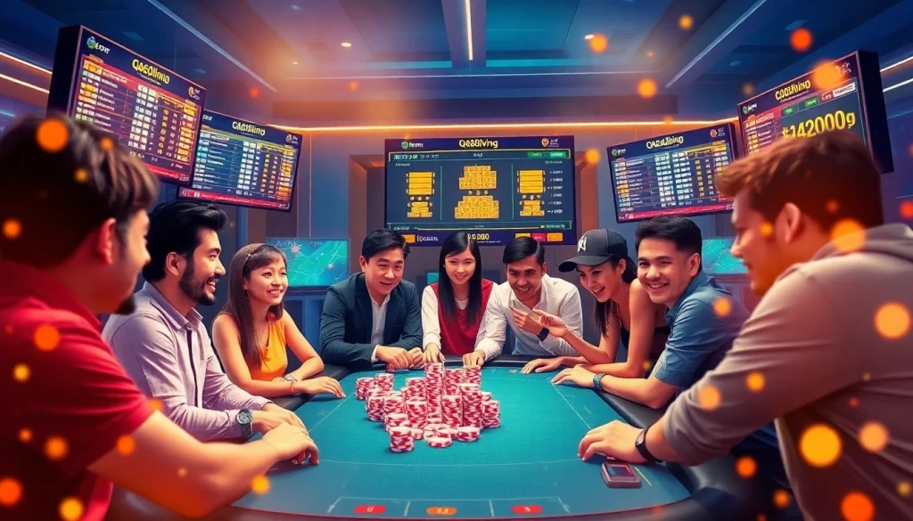 Watch players engaged in vibrant online betting activities with qq88.living prominently featured, showcasing game excitement.