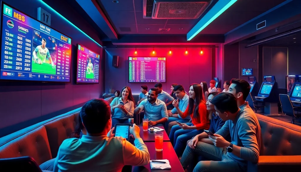 Experience the excitement of betting at https://f168.group/ with vibrant lounge scenes and engaged bettors.