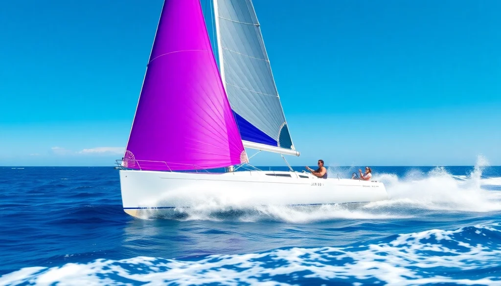 See the agile J88 sailboat racing swiftly through sparkling waters, showcasing its speed and grace.