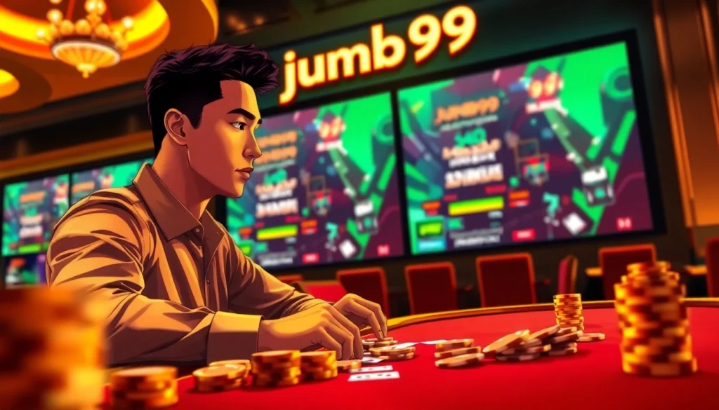 Experience the thrill of playing jumbo99 with exciting casino elements and vibrant colors.