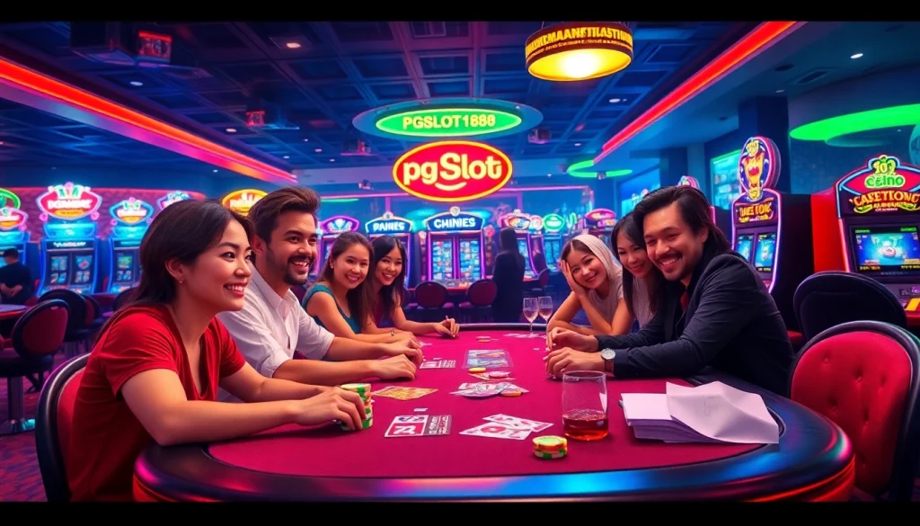 Experience thrilling gameplay at pgslot168 with vibrant casino action and players enjoying their wins.