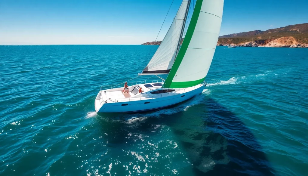 J88 sailboat gliding through azure waters on a sunny day, showcasing its sleek design.